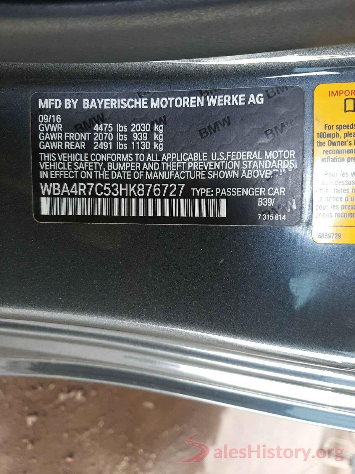 WBA4R7C53HK876727 2017 BMW 4 SERIES