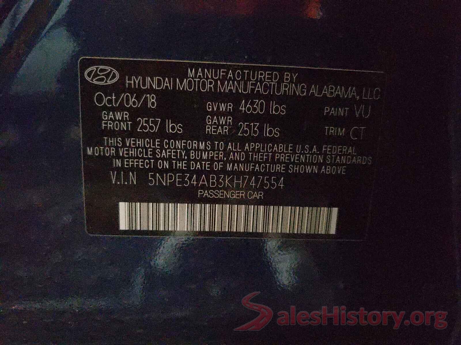 5NPE34AB3KH747554 2019 HYUNDAI SONATA