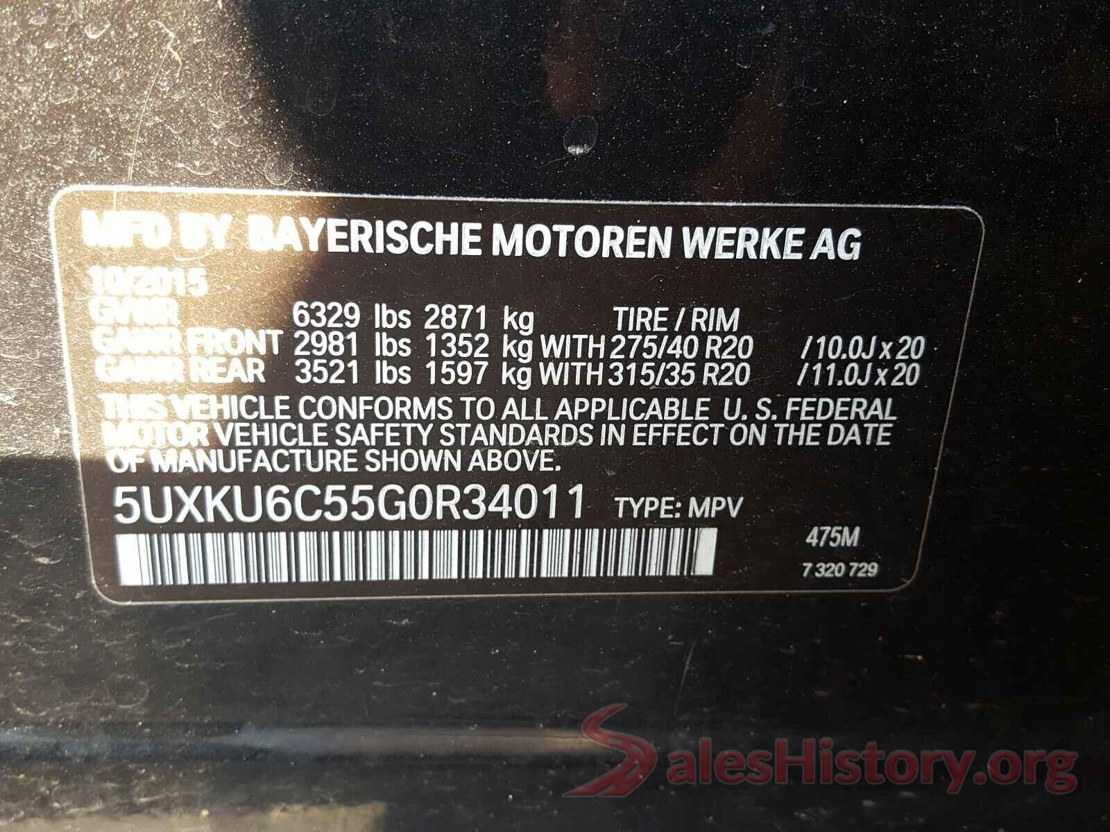 5UXKU6C55G0R34011 2016 BMW X6