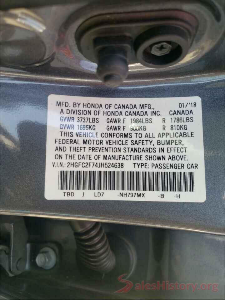 2HGFC2F74JH524638 2018 HONDA CIVIC