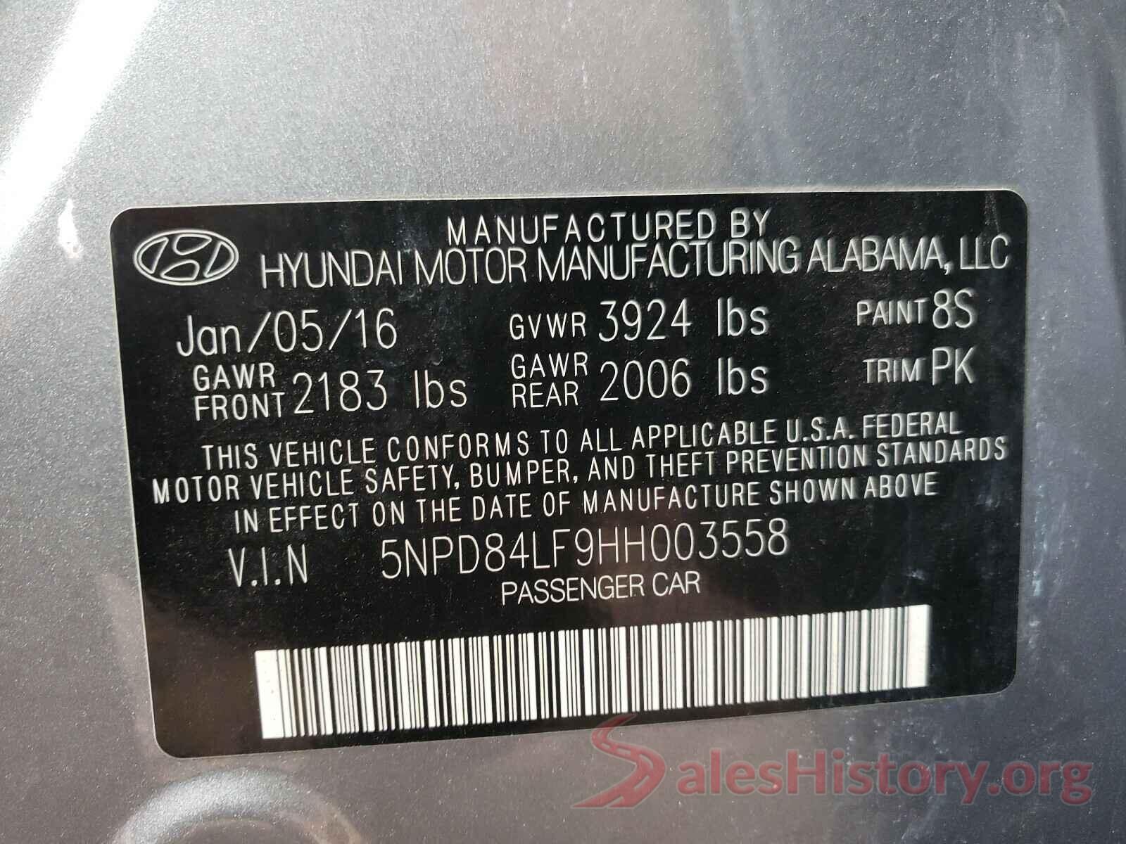 5NPD84LF9HH003558 2017 HYUNDAI ELANTRA