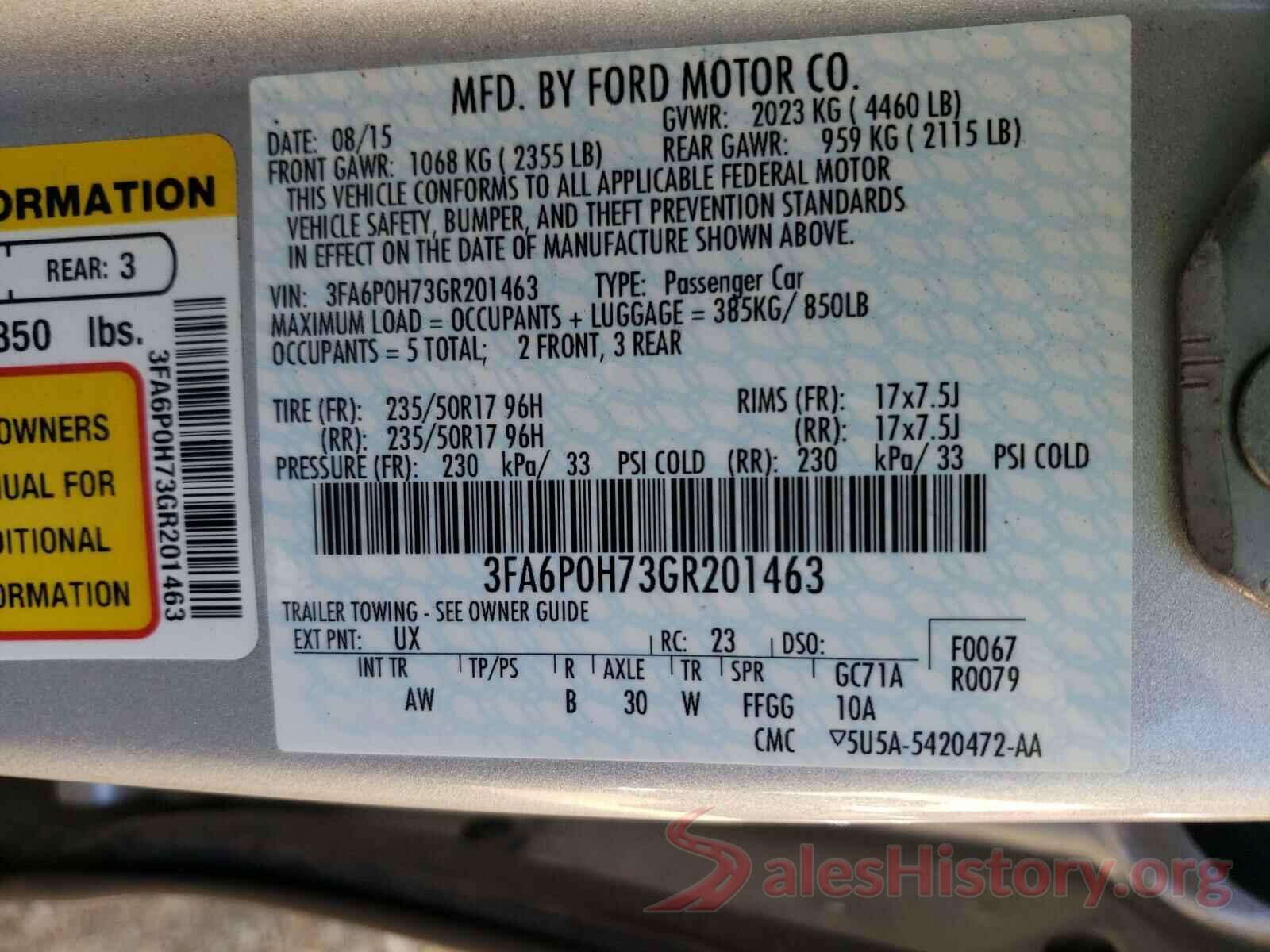 3FA6P0H73GR201463 2016 FORD FUSION