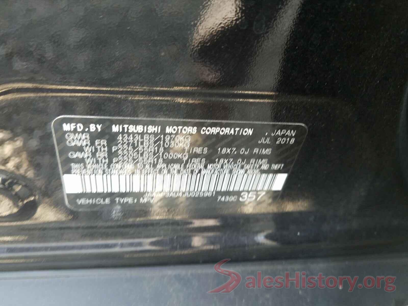 JA4AP3AU4JU025961 2018 MITSUBISHI OUTLANDER