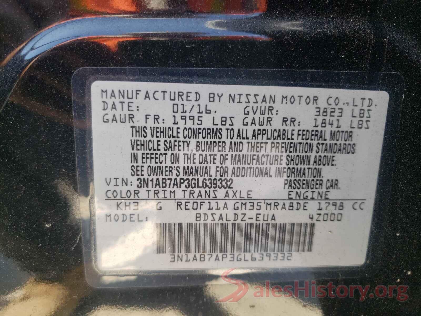 3N1AB7AP3GL639332 2016 NISSAN SENTRA