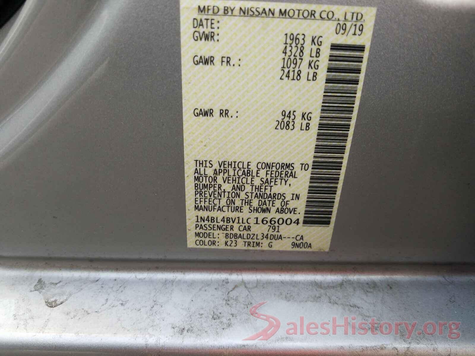 1N4BL4BV1LC166004 2020 NISSAN ALTIMA