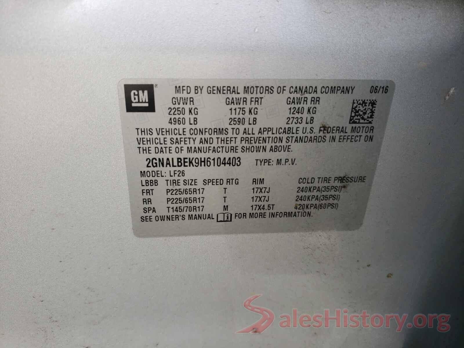 2GNALBEK9H6104403 2017 CHEVROLET EQUINOX