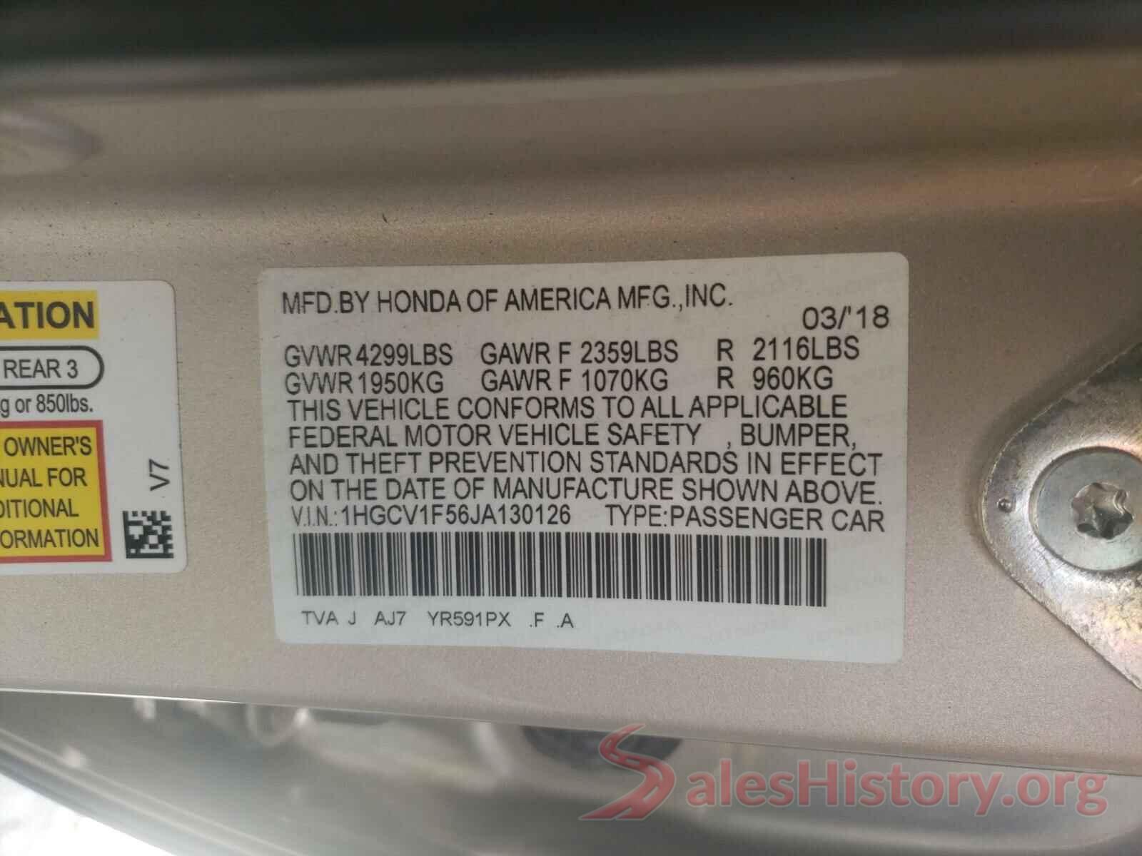 1HGCV1F56JA130126 2018 HONDA ACCORD