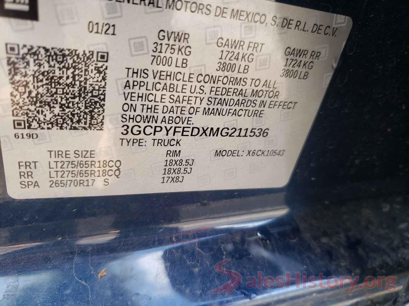 3GCPYFEDXMG211536 2021 CHEVROLET SILVERADO