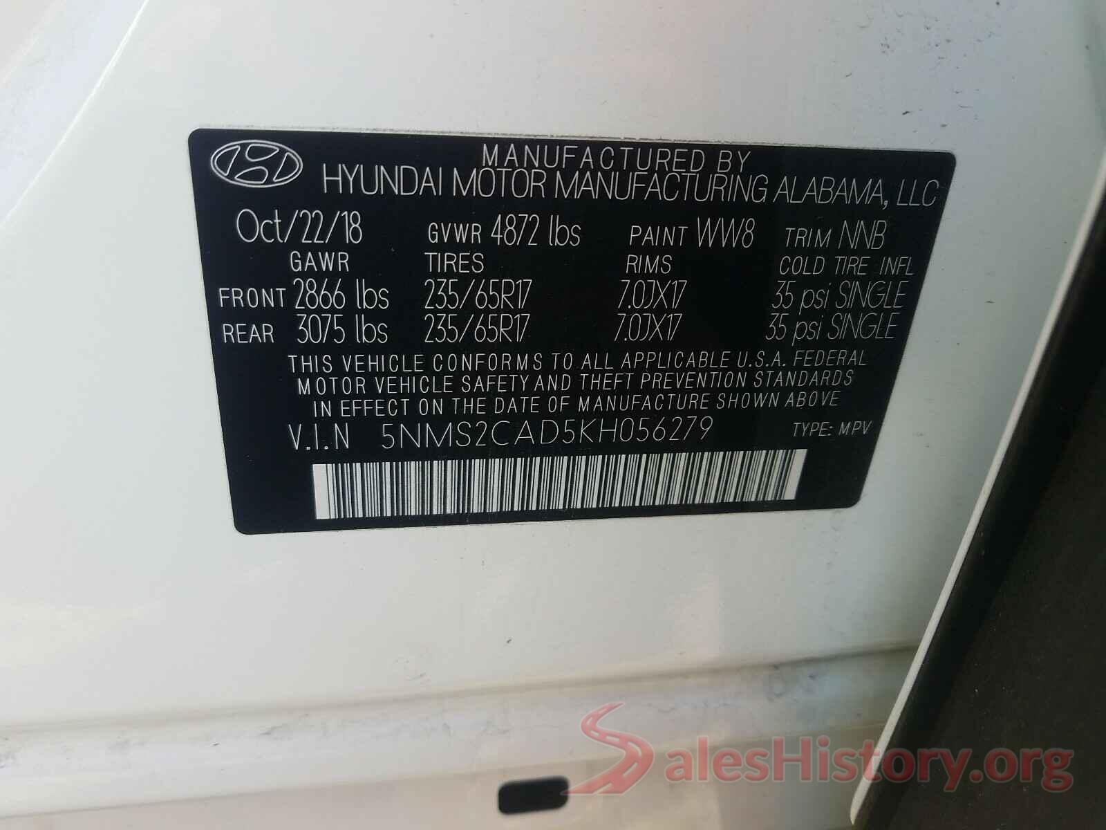 5NMS2CAD5KH056279 2019 HYUNDAI SANTA FE