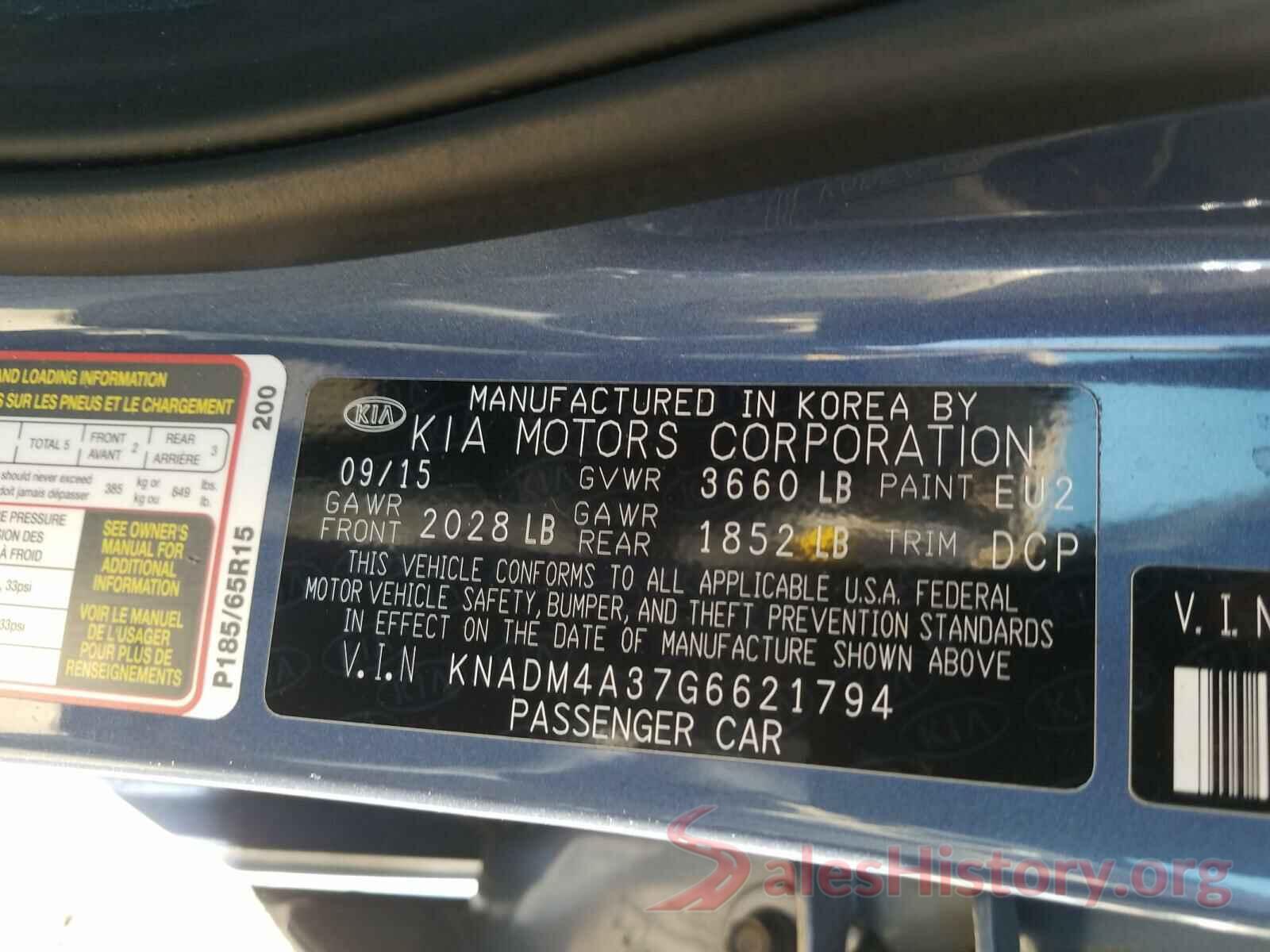 KNADM4A37G6621794 2016 KIA RIO