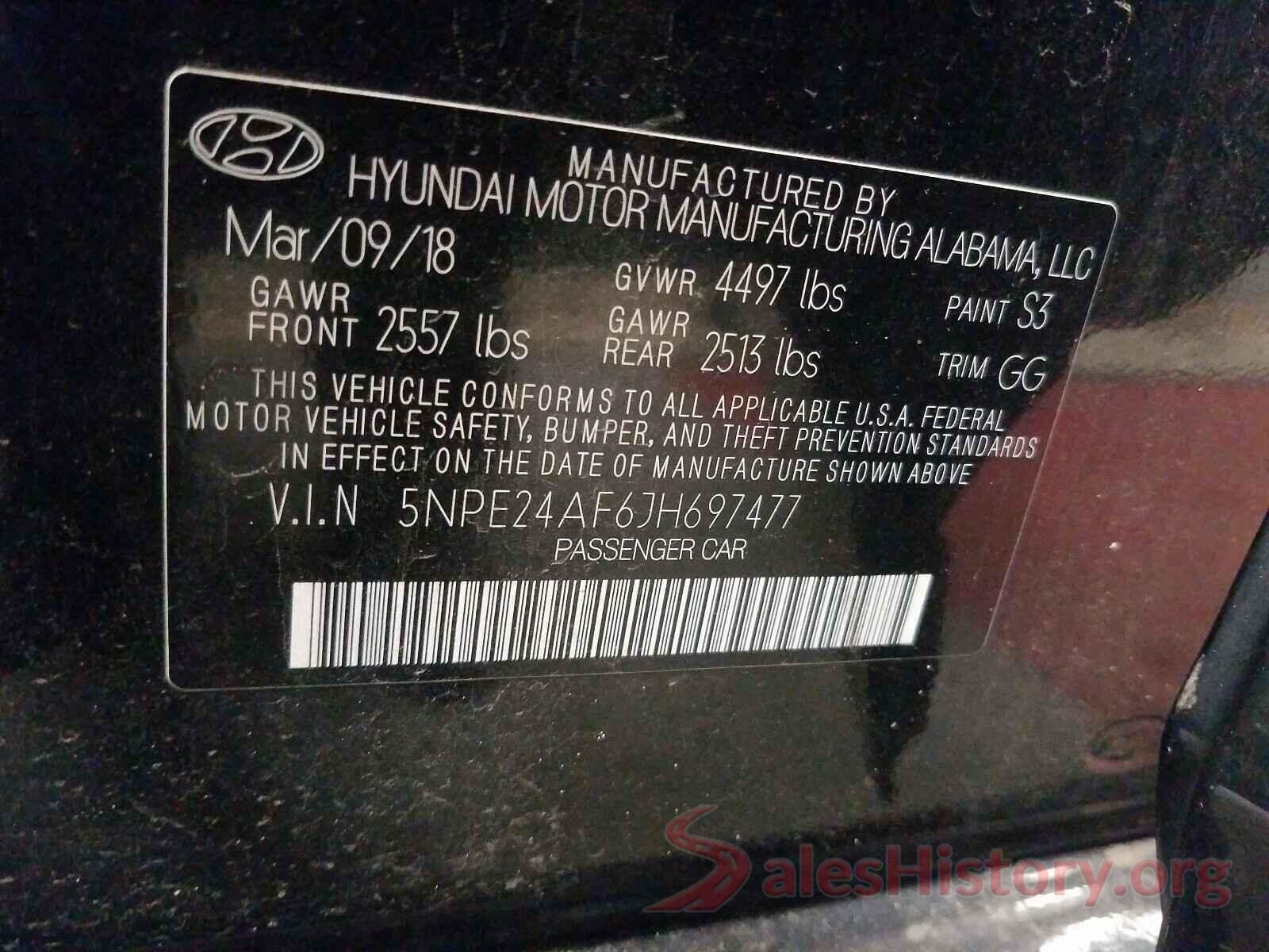 5NPE24AF6JH697477 2018 HYUNDAI SONATA