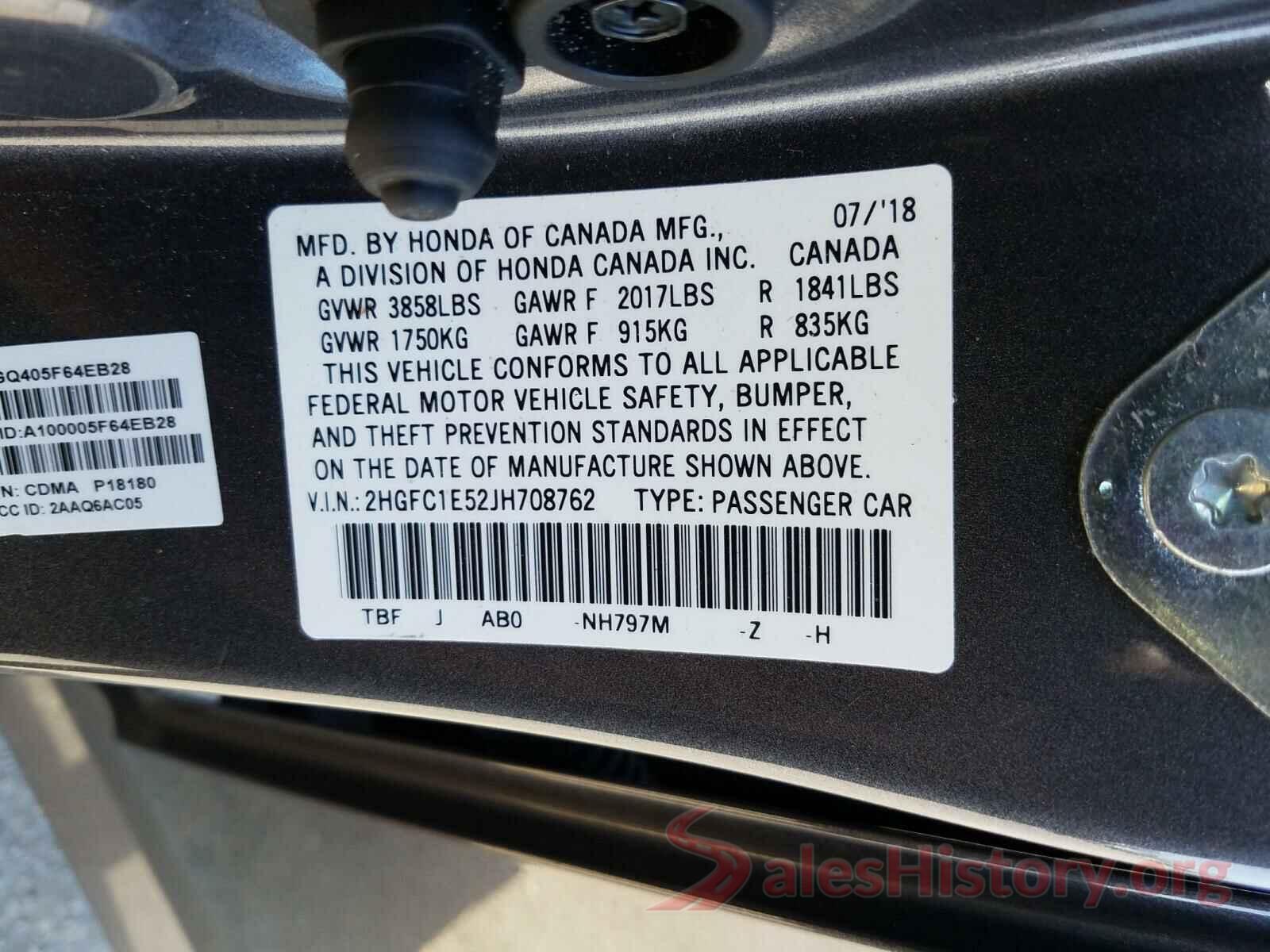 2HGFC1E52JH708762 2018 HONDA CIVIC