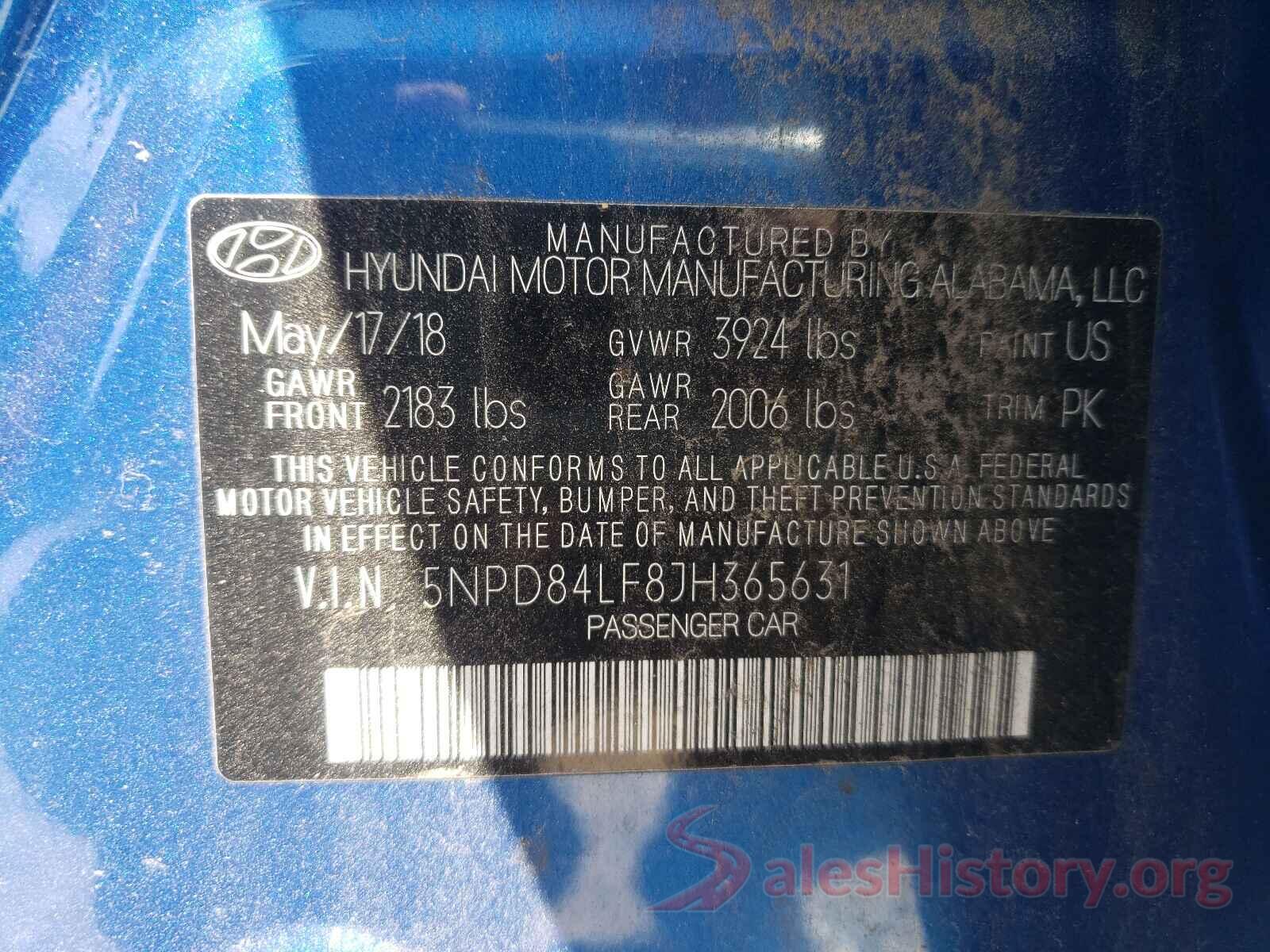 5NPD84LF8JH365631 2018 HYUNDAI ELANTRA