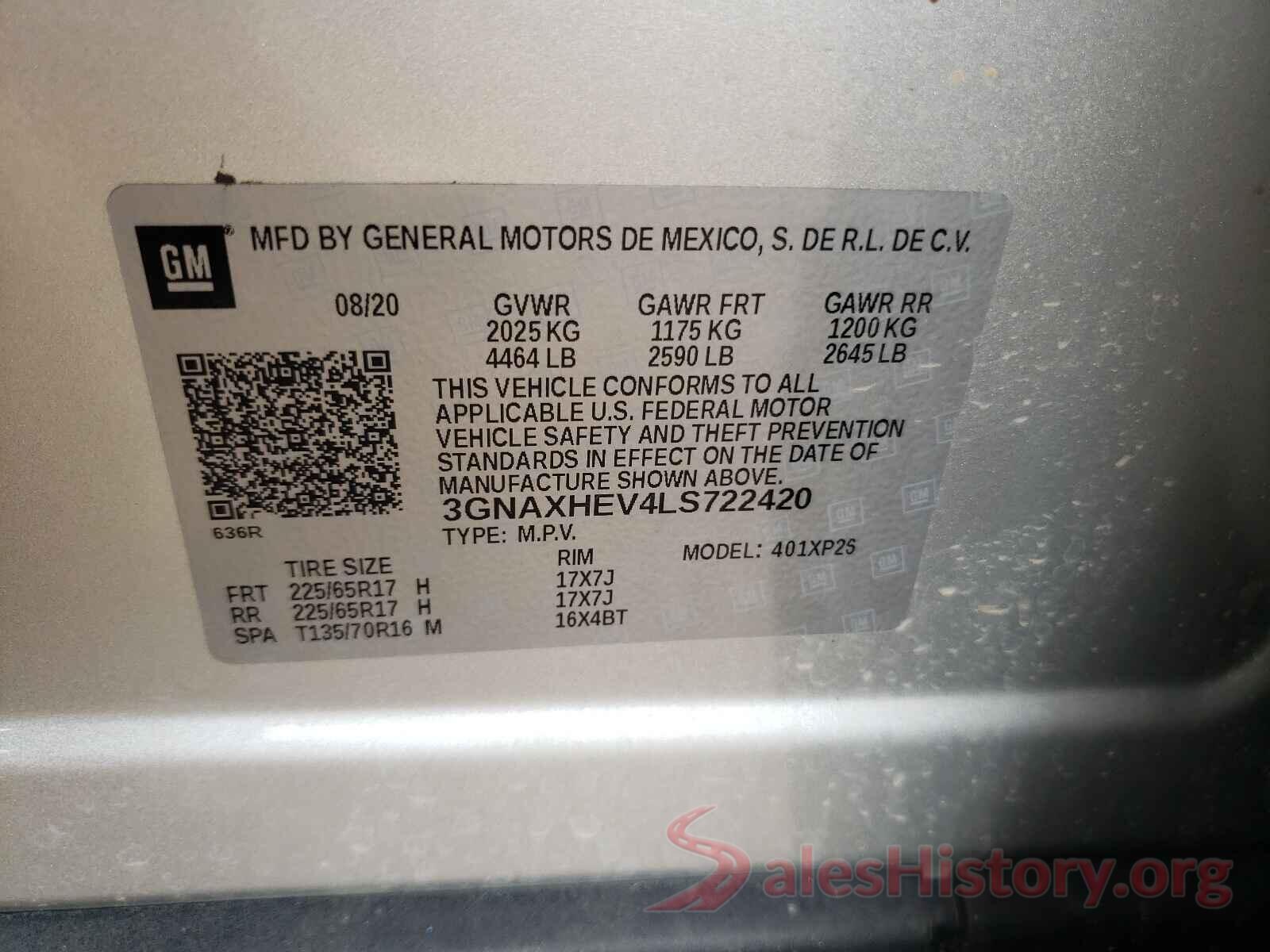 3GNAXHEV4LS722420 2020 CHEVROLET EQUINOX