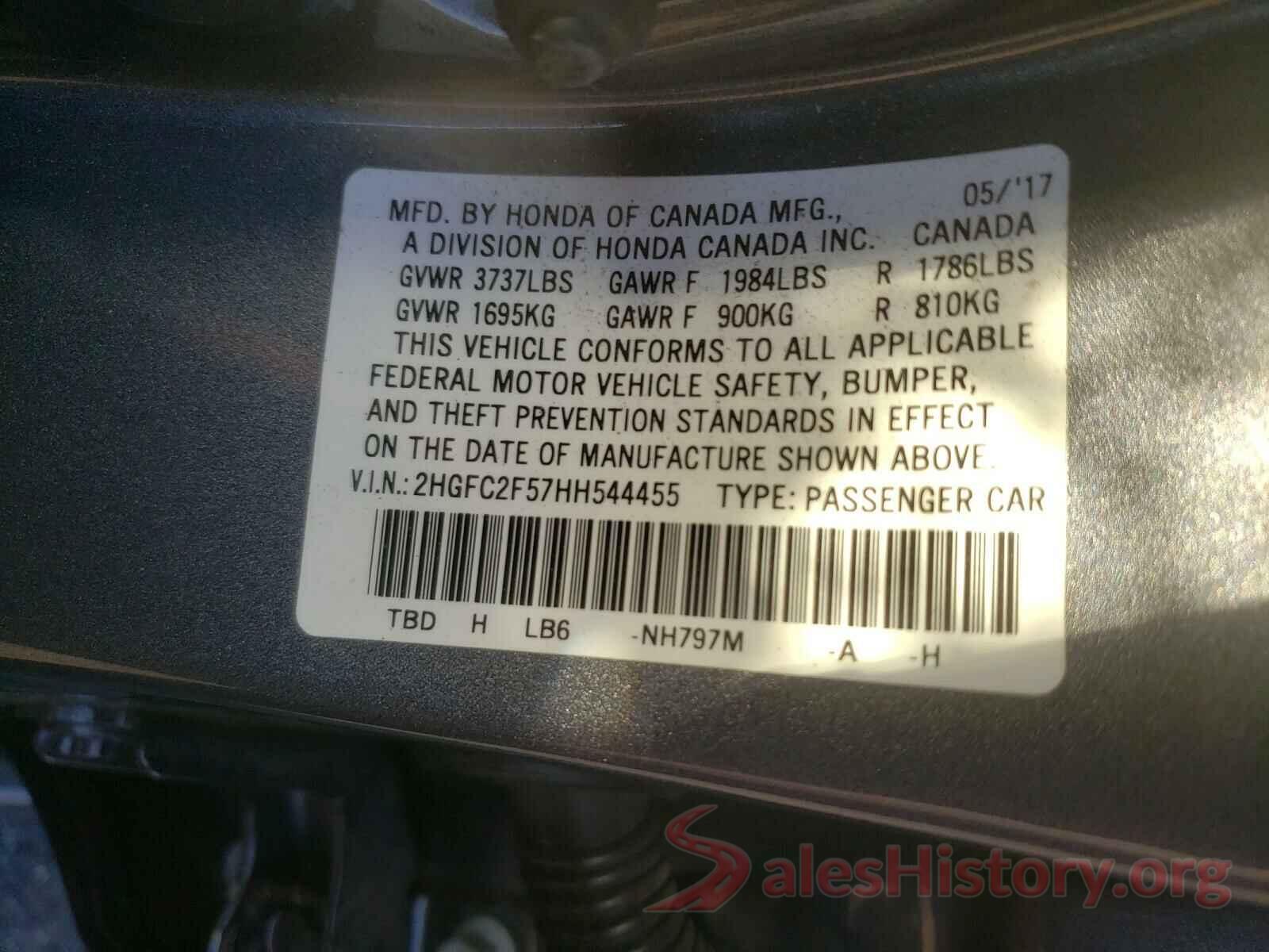 2HGFC2F57HH544455 2017 HONDA CIVIC