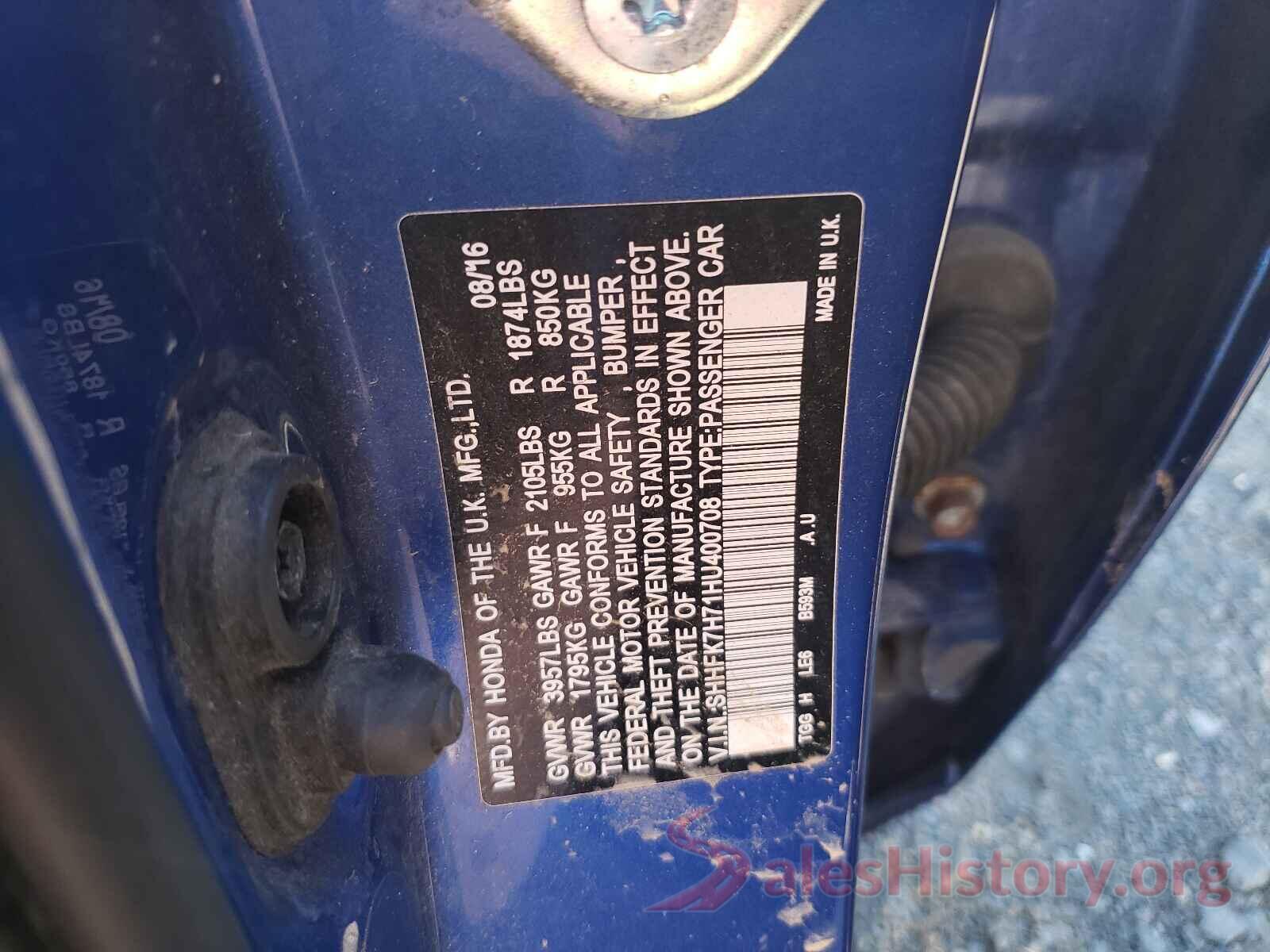 SHHFK7H71HU400708 2017 HONDA CIVIC