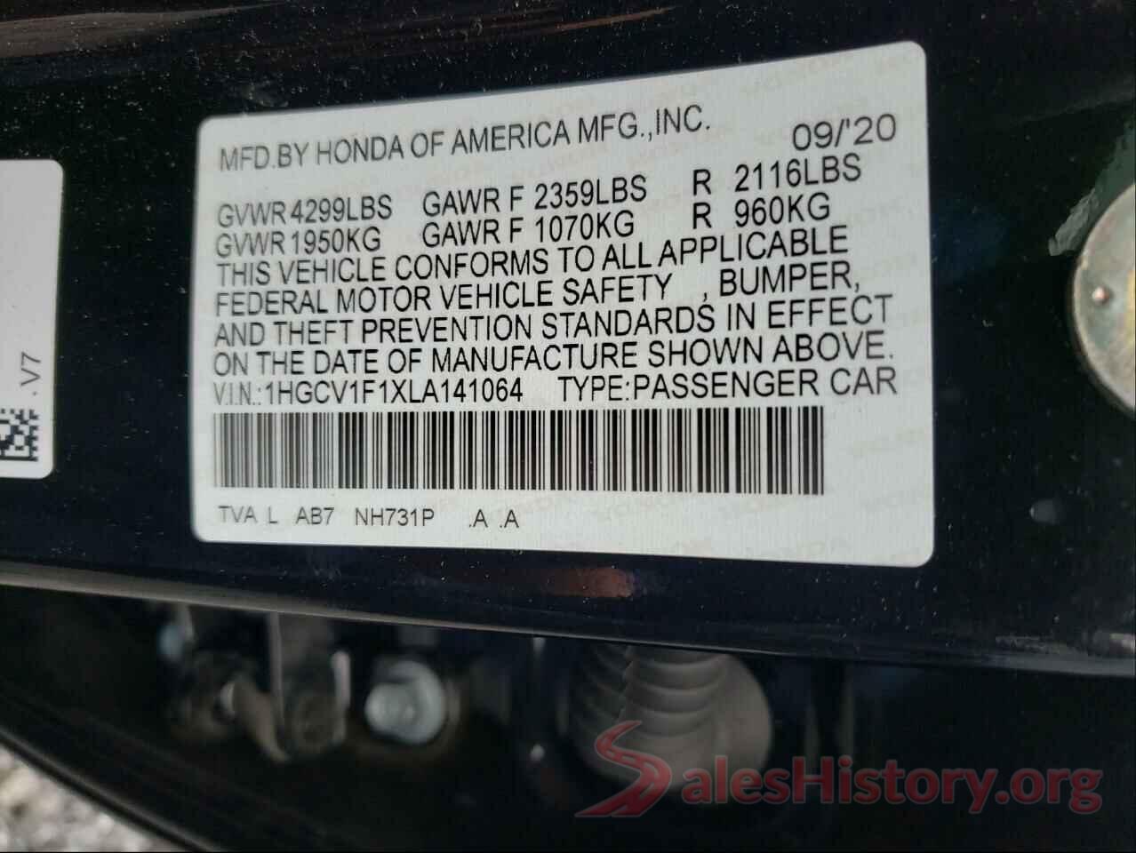 1HGCV1F1XLA141064 2020 HONDA ACCORD