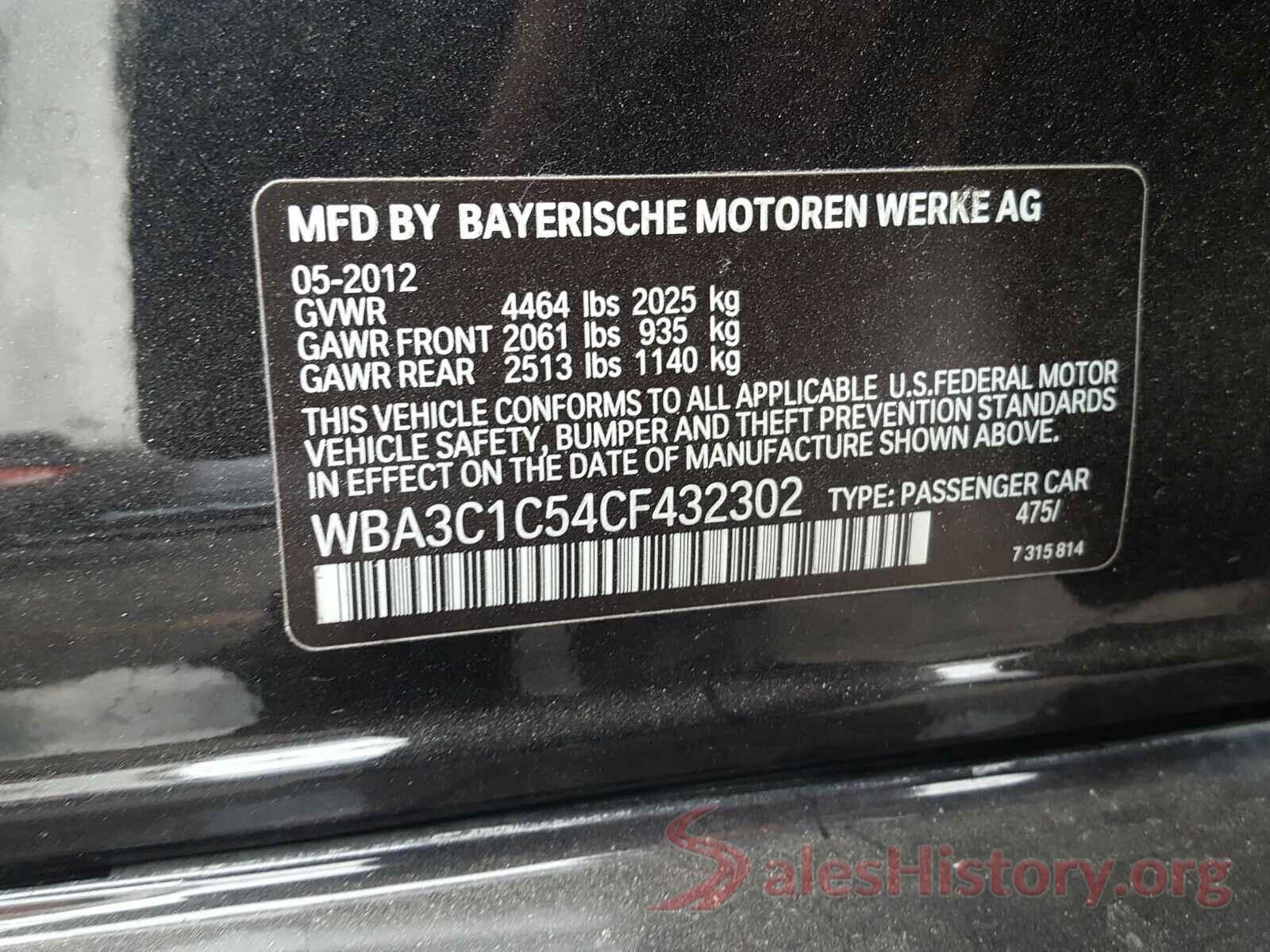 WBA3C1C54CF432302 2012 BMW 3 SERIES