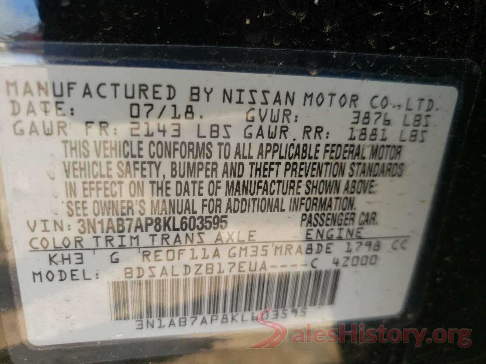 3N1AB7AP8KL603595 2019 NISSAN SENTRA