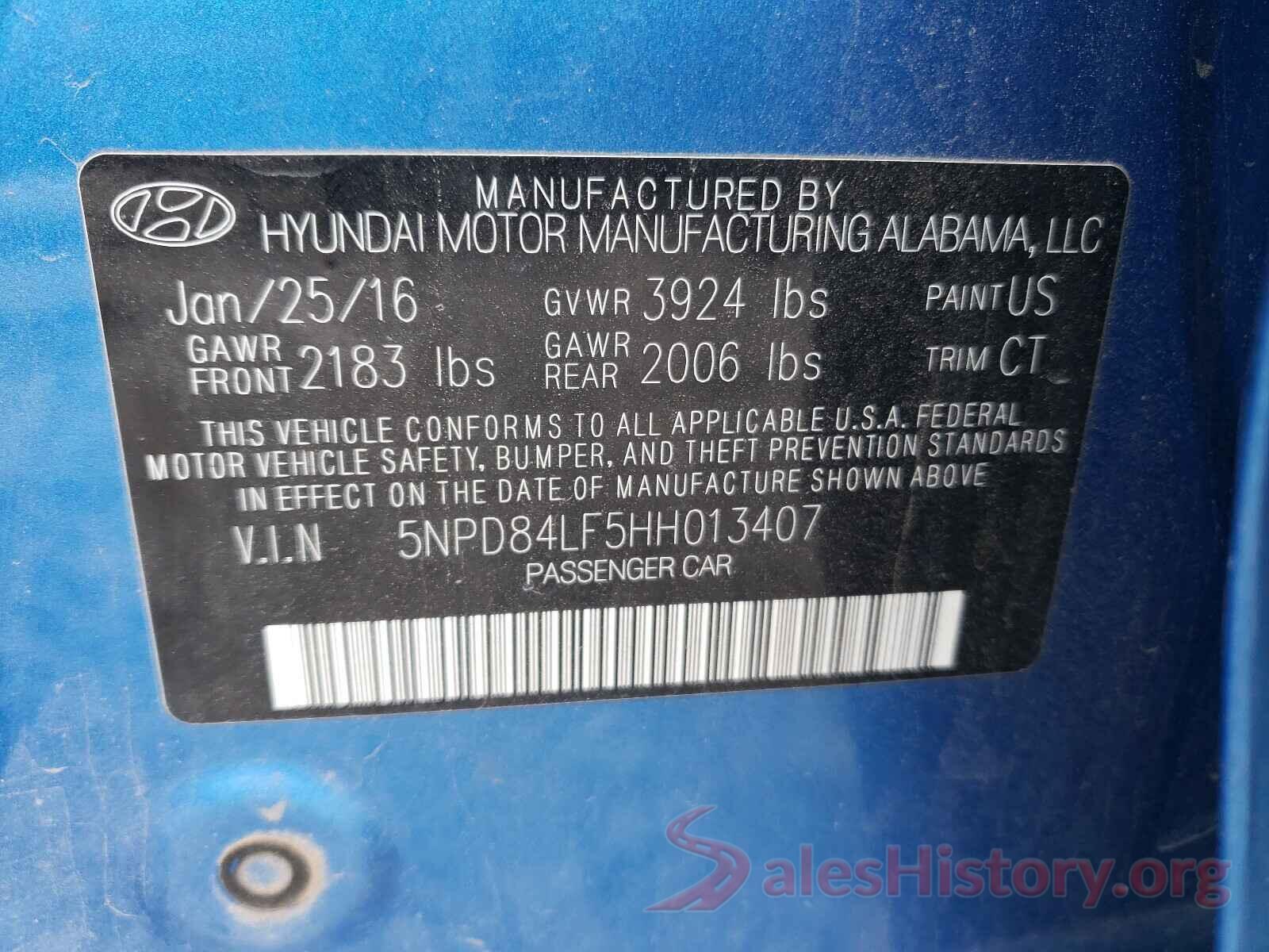 5NPD84LF5HH013407 2017 HYUNDAI ELANTRA