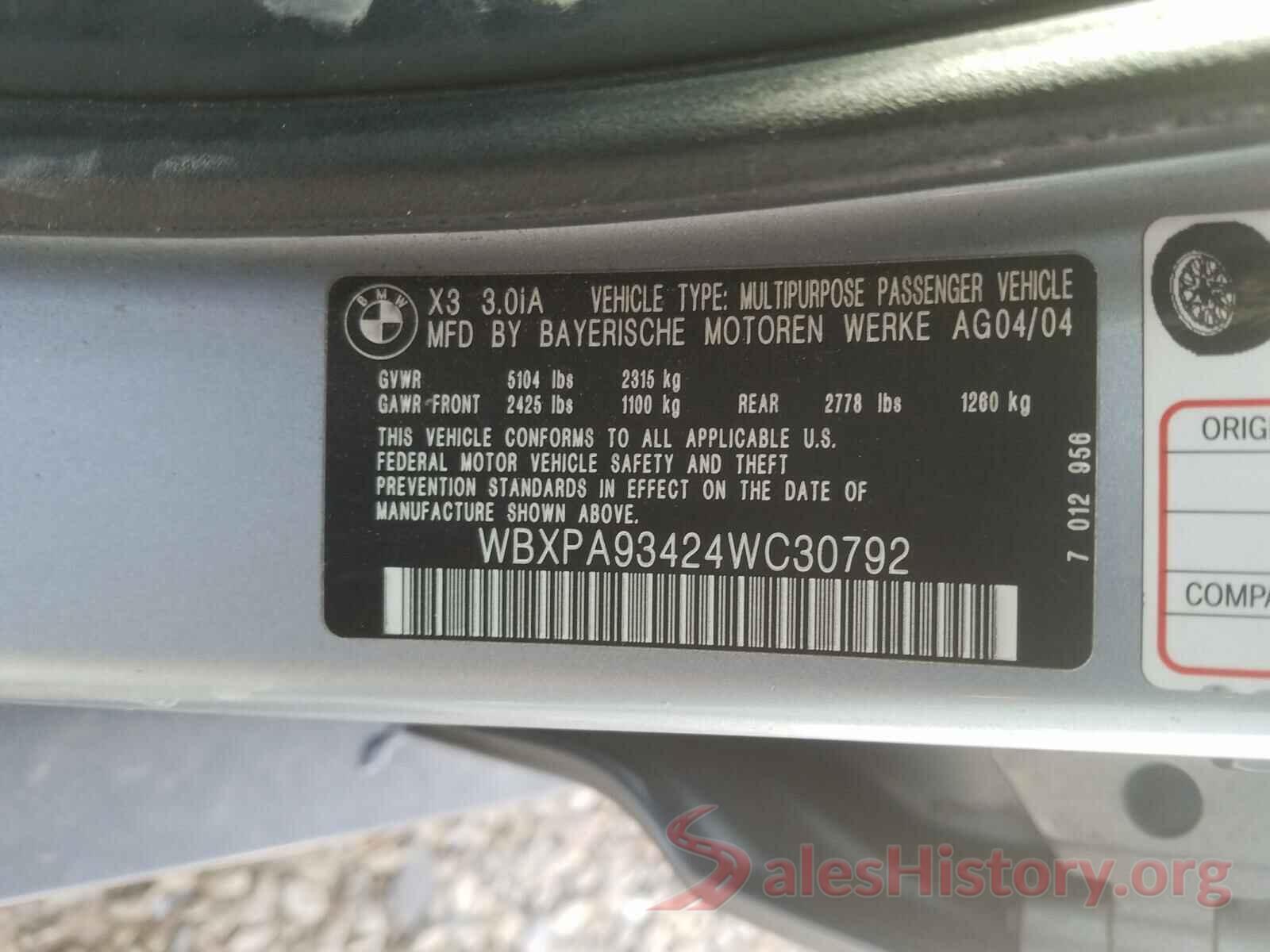 WBXPA93424WC30792 2004 BMW X3