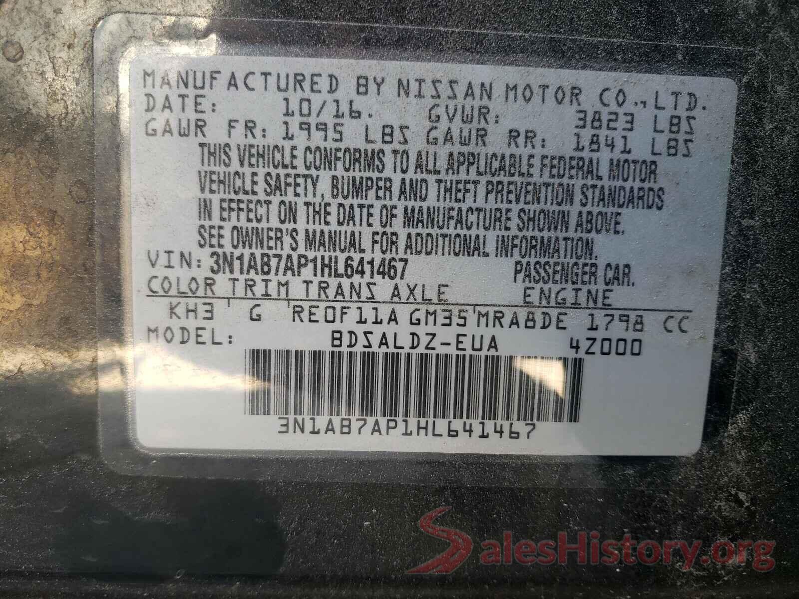 3N1AB7AP1HL641467 2017 NISSAN SENTRA