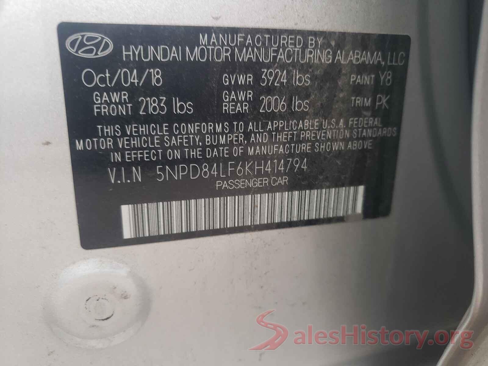 5NPD84LF6KH414794 2019 HYUNDAI ELANTRA