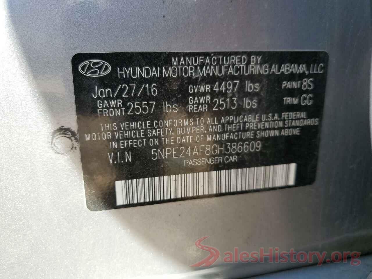 5NPE24AF8GH386609 2016 HYUNDAI SONATA