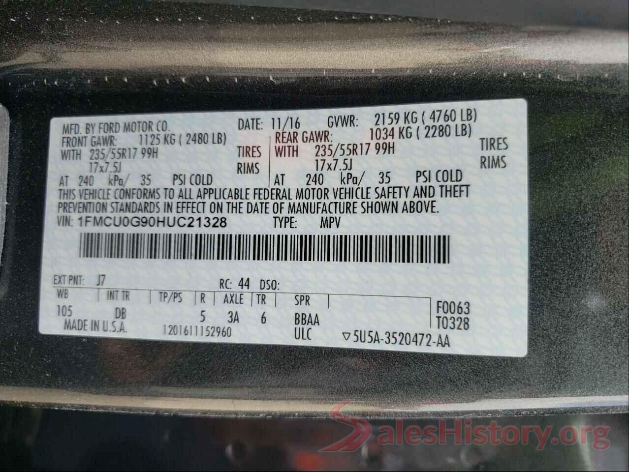 1FMCU0G90HUC21328 2017 FORD ESCAPE