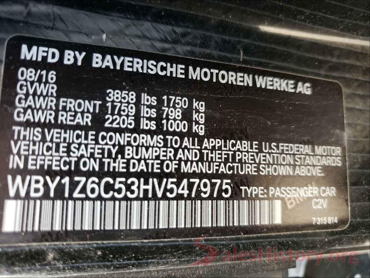 WBY1Z6C53HV547975 2017 BMW I SERIES