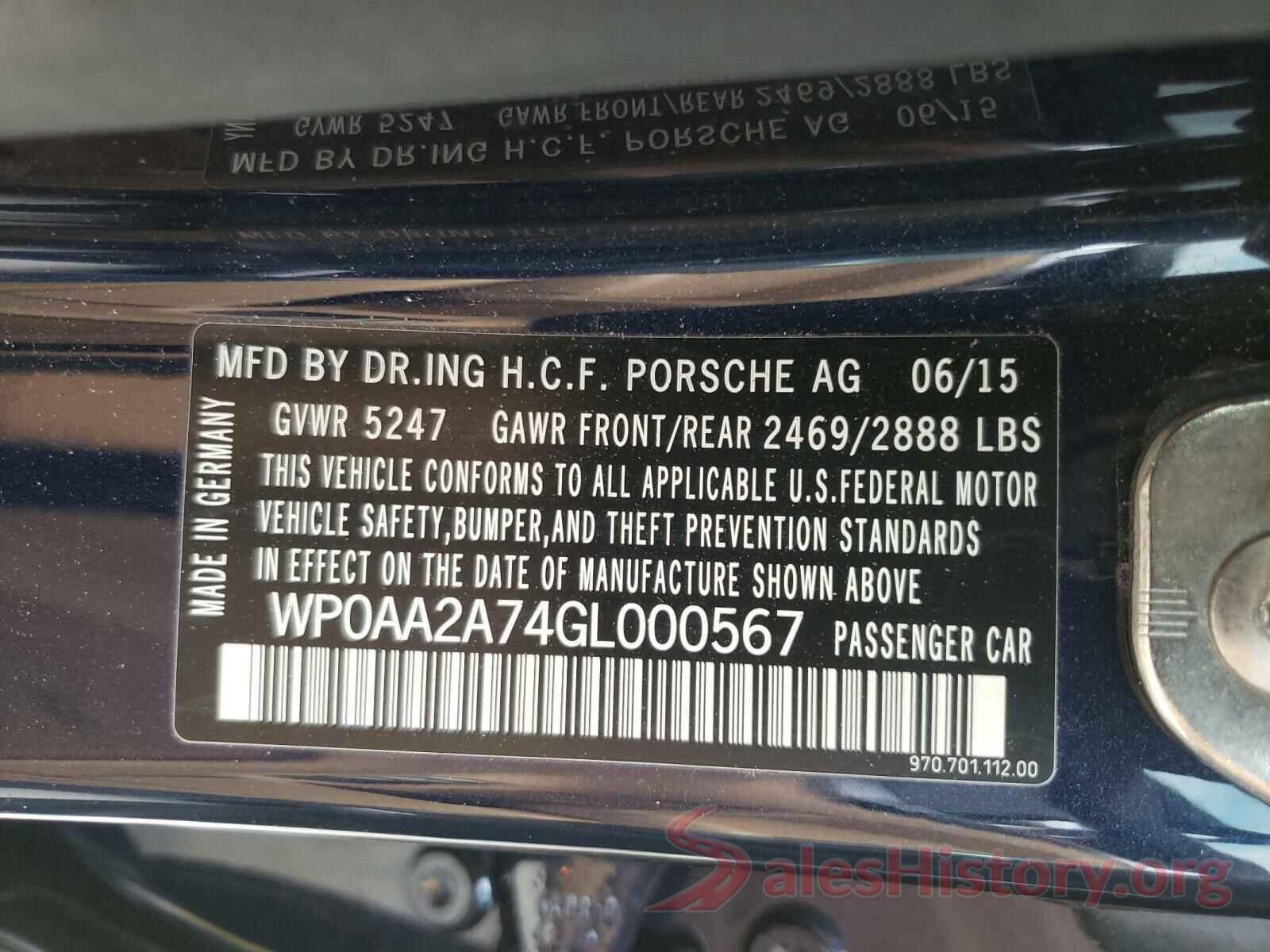 WP0AA2A74GL000567 2016 PORSCHE PANAMERA