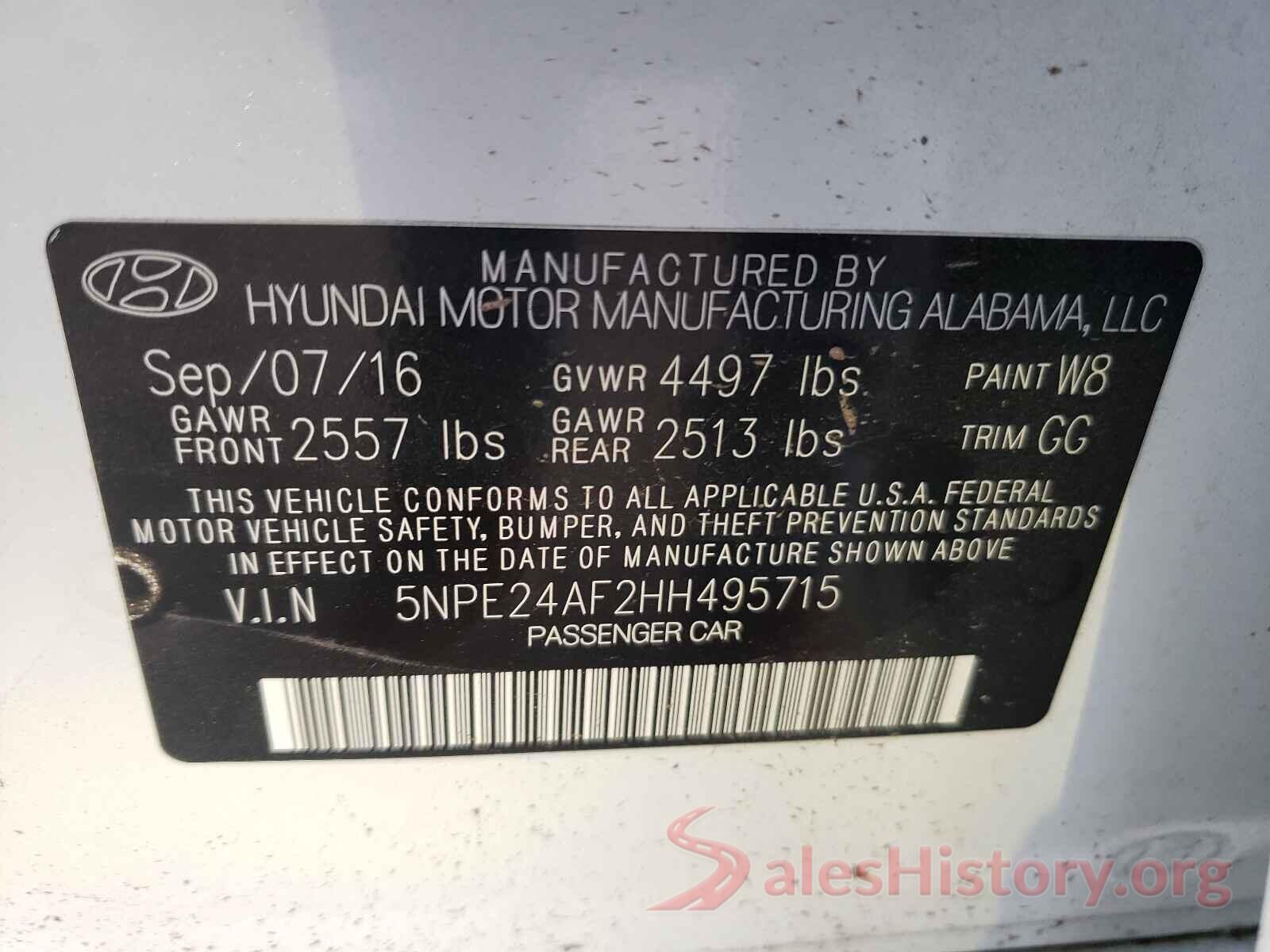 5NPE24AF2HH495715 2017 HYUNDAI SONATA