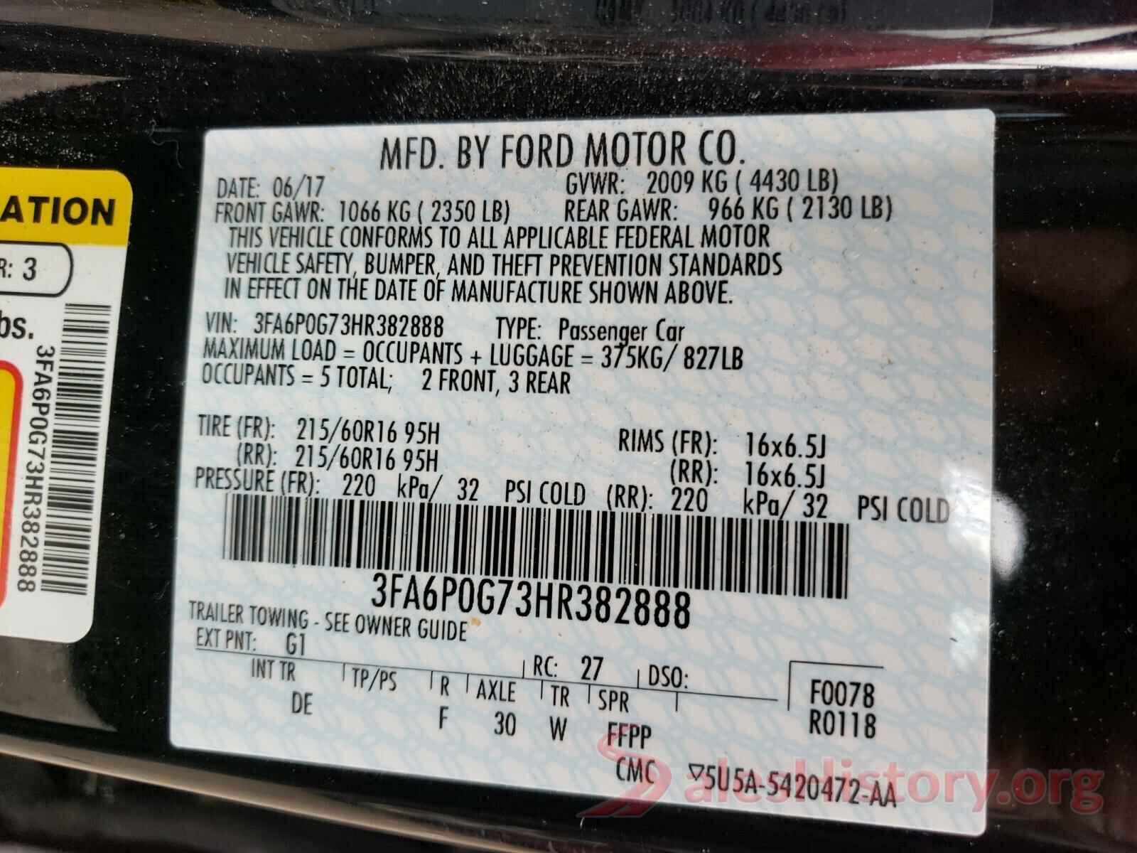 3FA6P0G73HR382888 2017 FORD FUSION