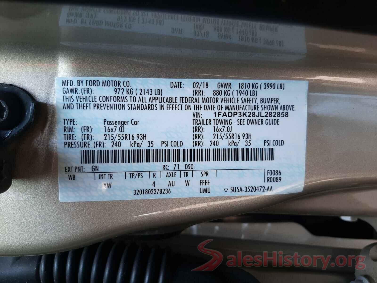 1FADP3K28JL282858 2018 FORD FOCUS