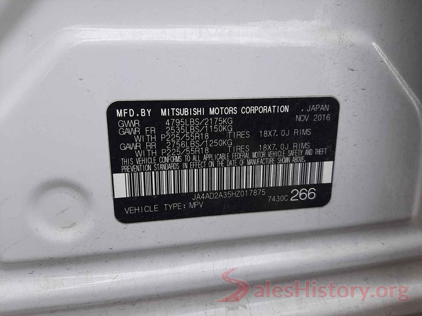 JA4AD2A35HZ017875 2017 MITSUBISHI OUTLANDER