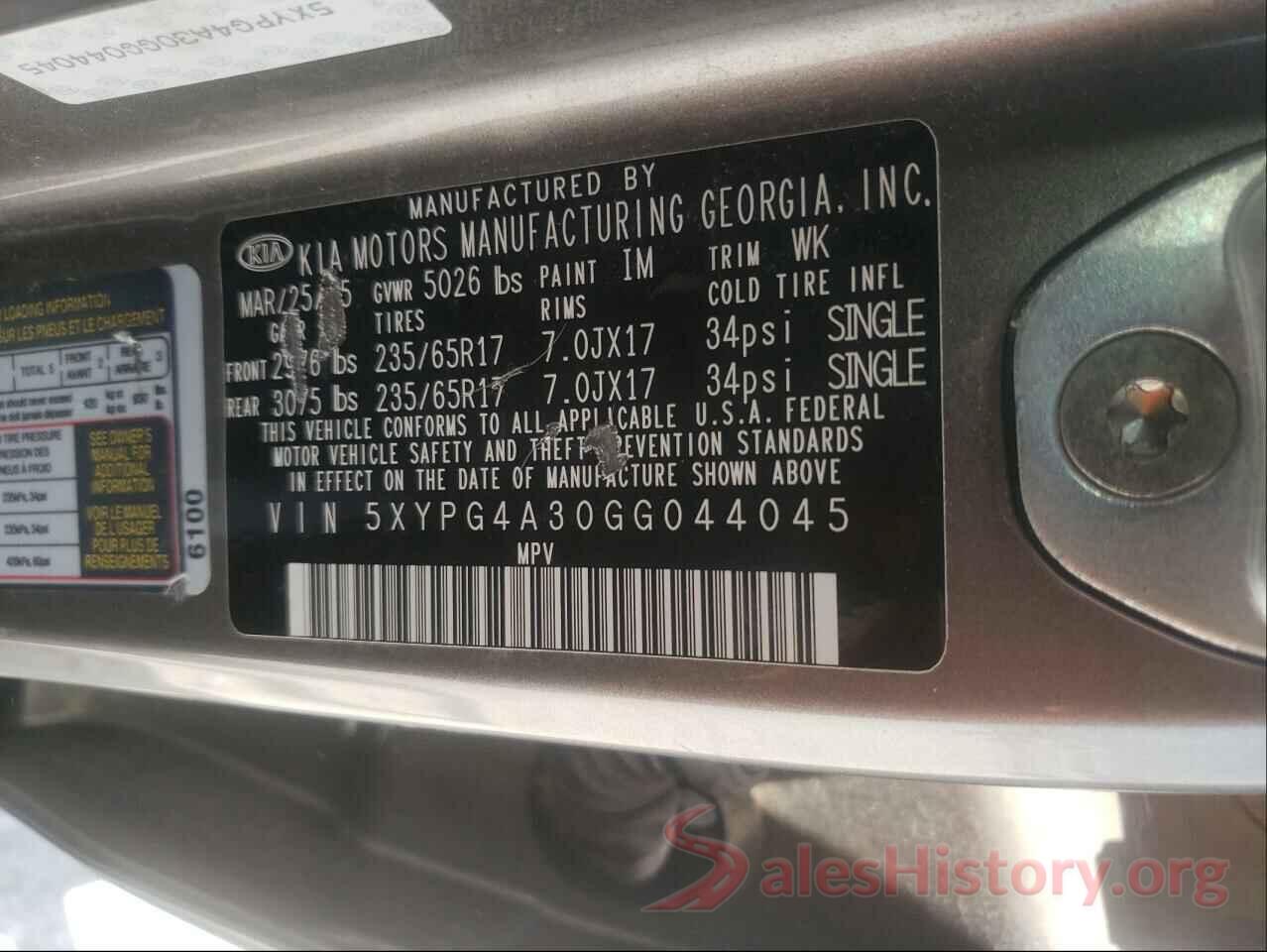 5XYPG4A30GG044045 2016 KIA SORENTO