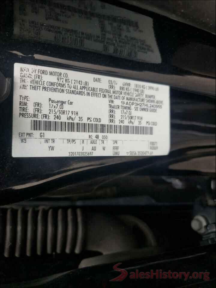 1FADP3H27HL243955 2017 FORD FOCUS