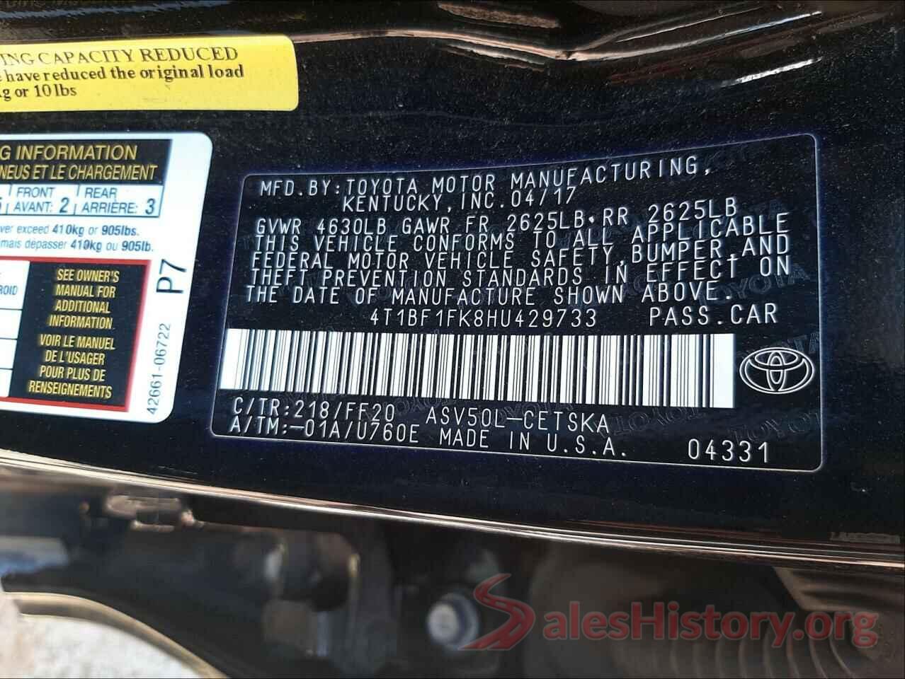 4T1BF1FK8HU429733 2017 TOYOTA CAMRY