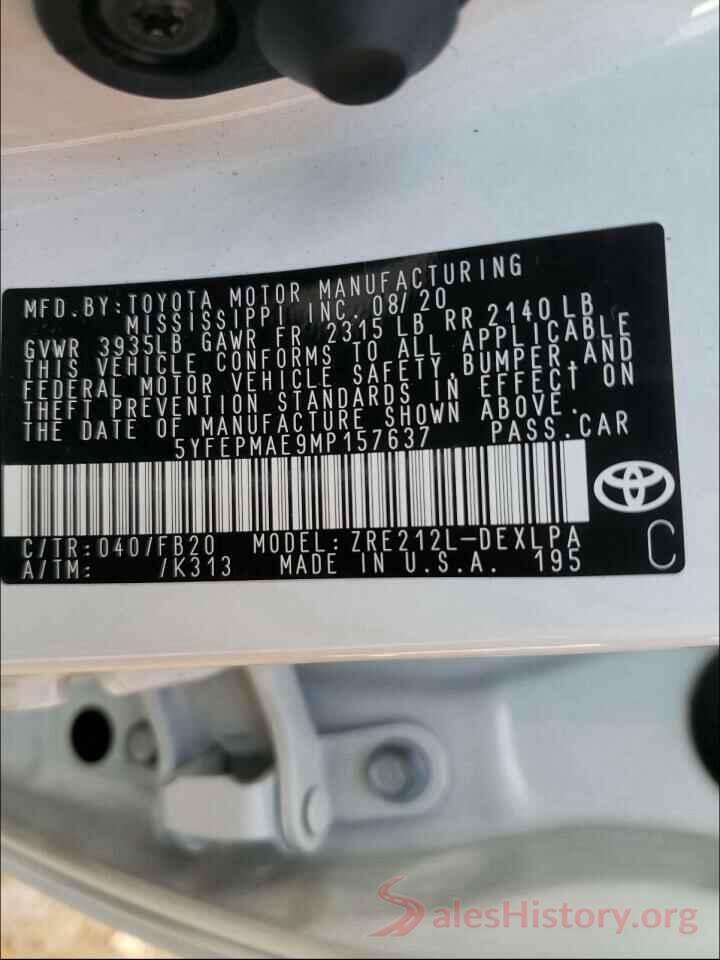 5YFEPMAE9MP157637 2021 TOYOTA COROLLA