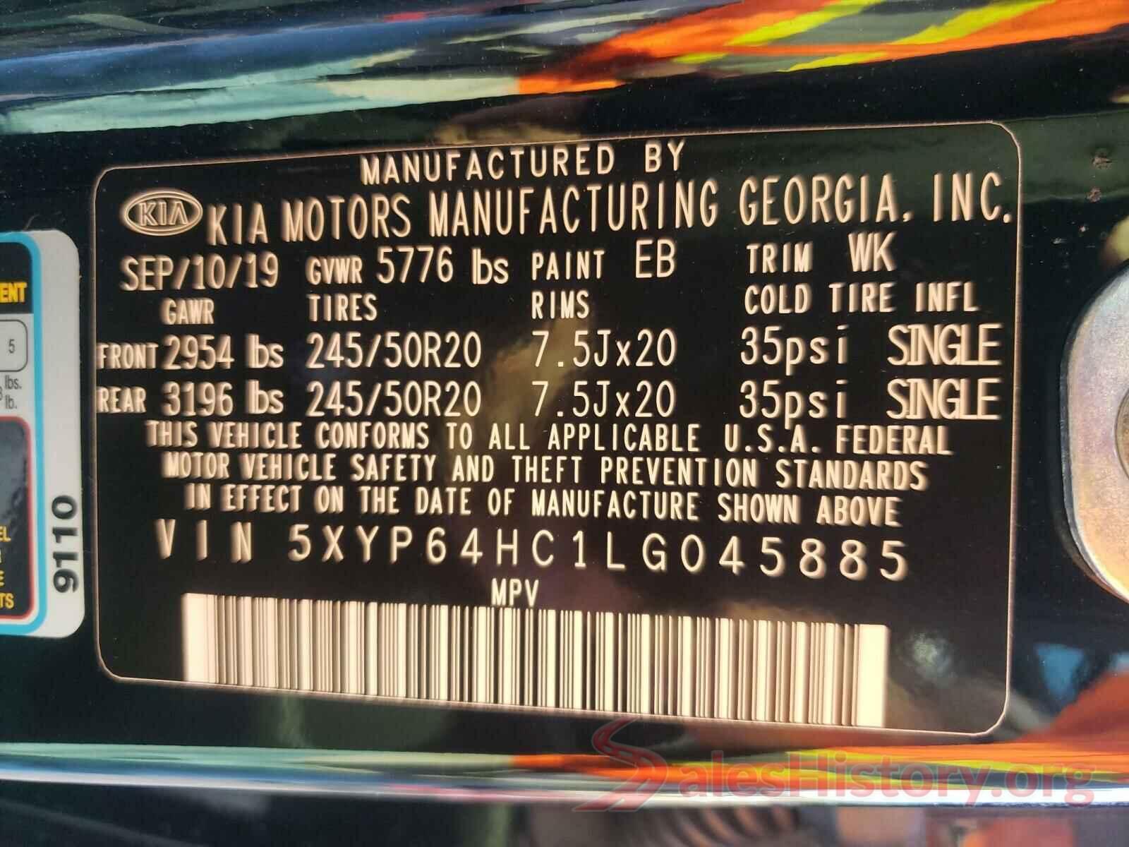 5XYP64HC1LG045885 2020 KIA TELLURIDE