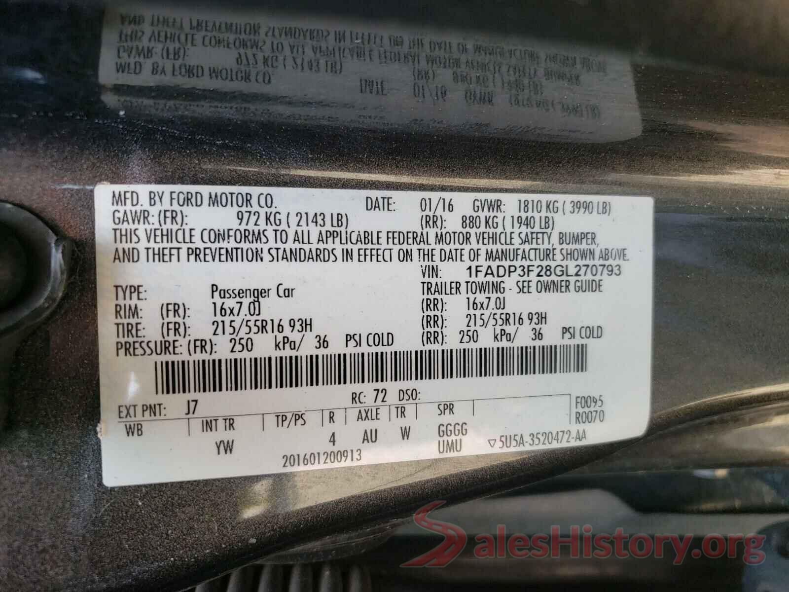 1FADP3F28GL270793 2016 FORD FOCUS