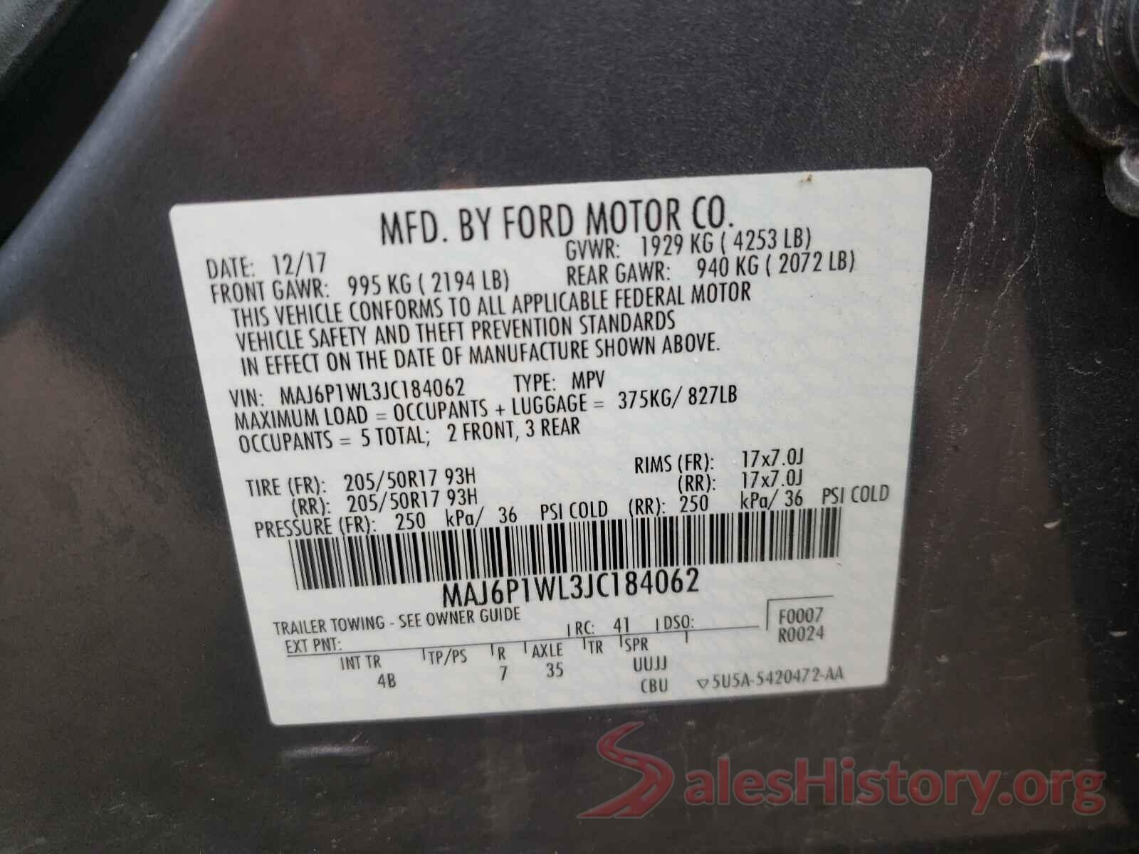 MAJ6P1WL3JC184062 2018 FORD ALL OTHER