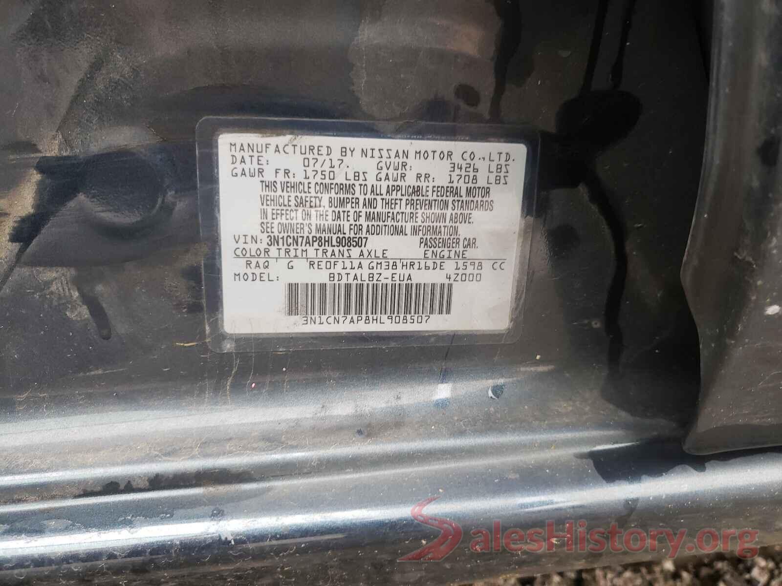 3N1CN7AP8HL908507 2017 NISSAN VERSA