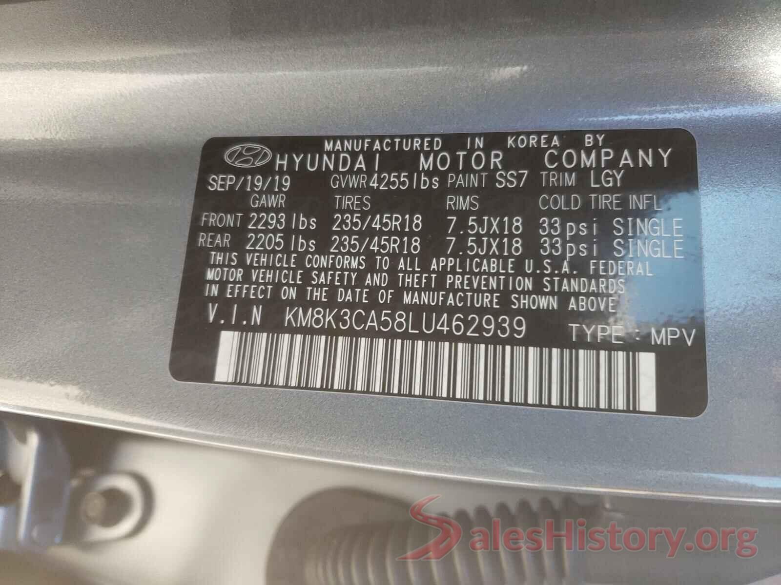 KM8K3CA58LU462939 2020 HYUNDAI KONA