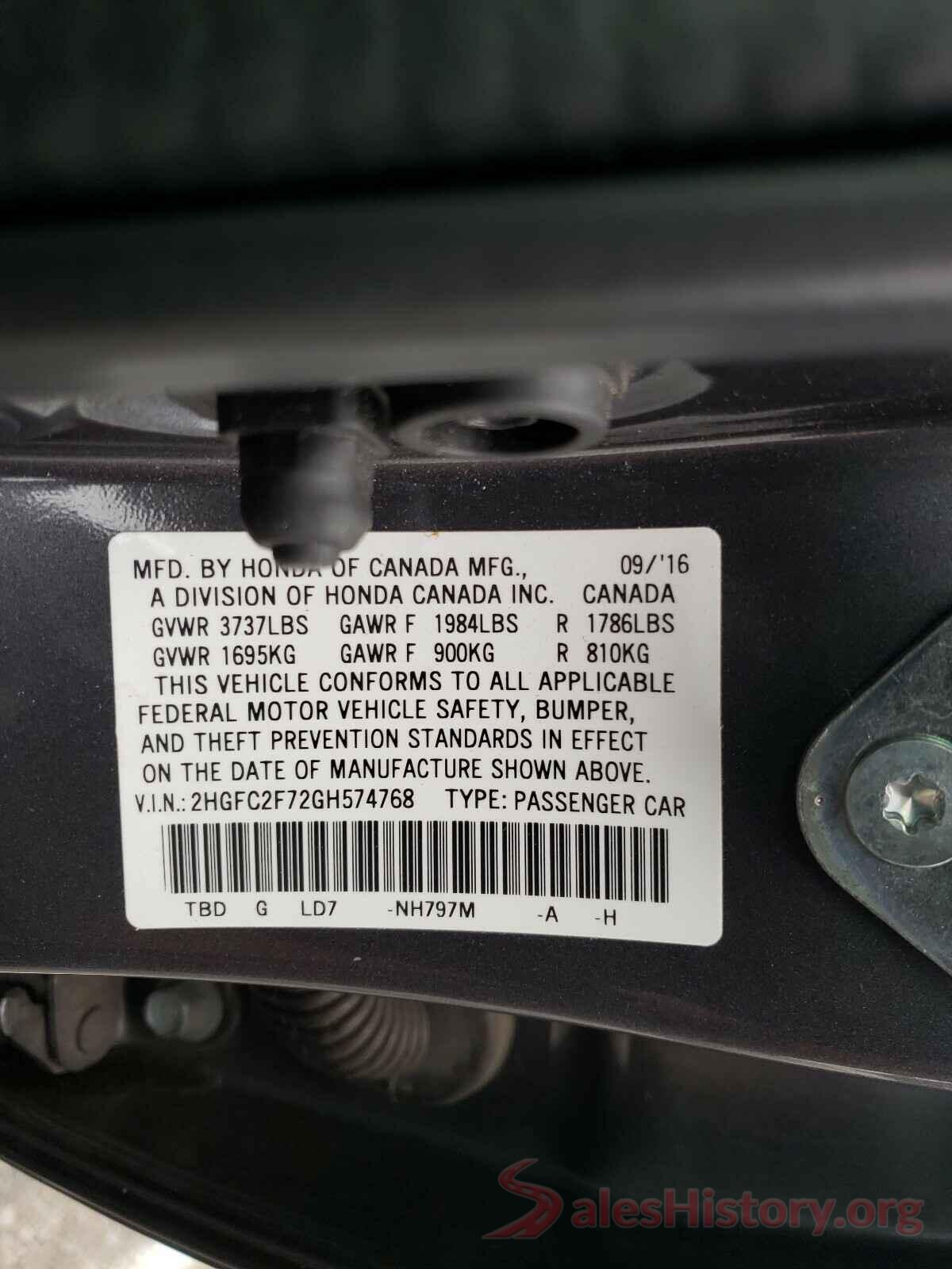 2HGFC2F72GH574768 2016 HONDA CIVIC