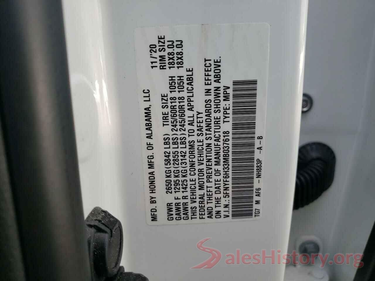 5FNYF6H33MB037618 2021 HONDA PILOT