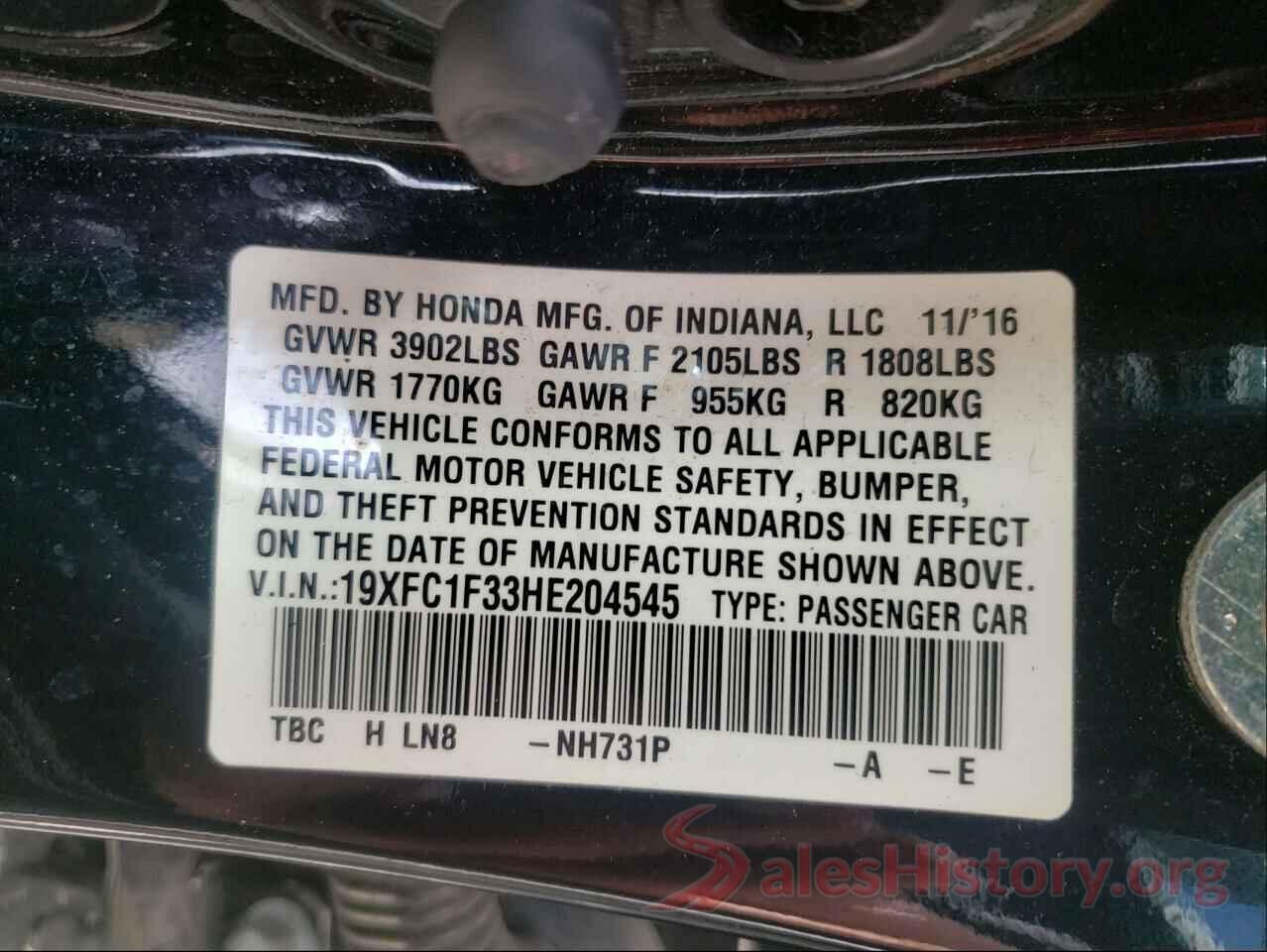 19XFC1F33HE204545 2017 HONDA CIVIC