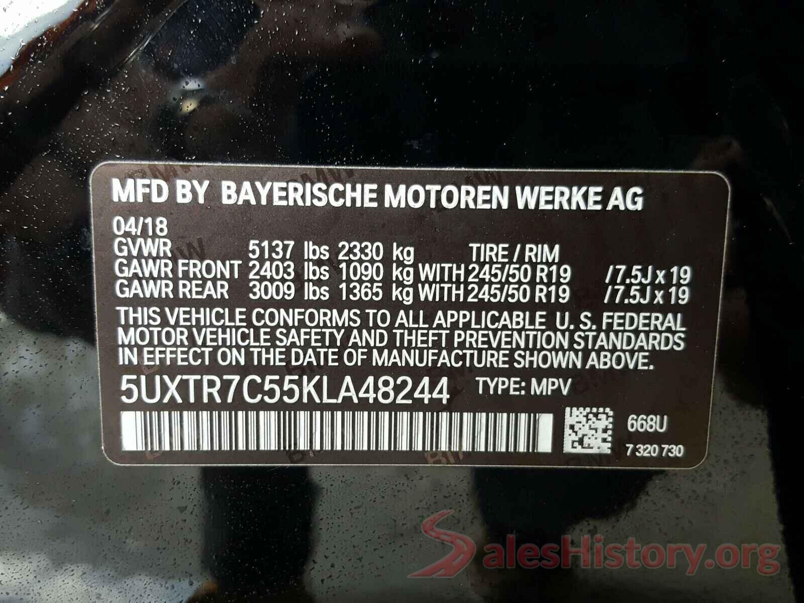 5UXTR7C55KLA48244 2019 BMW X3