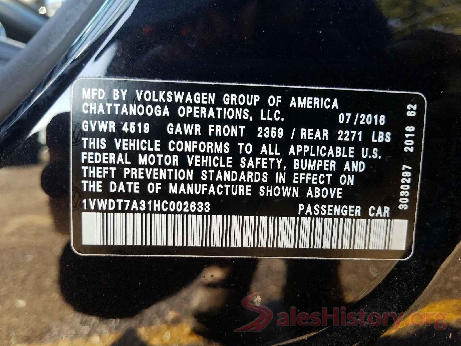 1VWDT7A31HC002633 2017 VOLKSWAGEN PASSAT