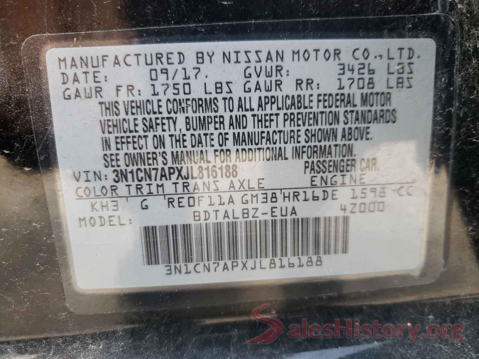 3N1CN7APXJL816188 2018 NISSAN VERSA